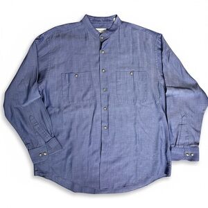 YSL Yves Saint Laurent Men’ Blue Mandarin Collar Luxury Shirt 16.5 34-35 L